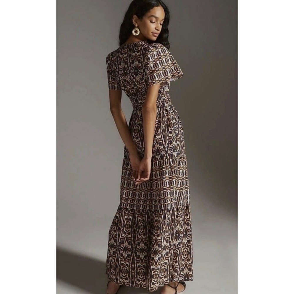 Anthropologie Somerset Maxi Dress Navy Orange Geometric Print Size M - Picture 3 of 10